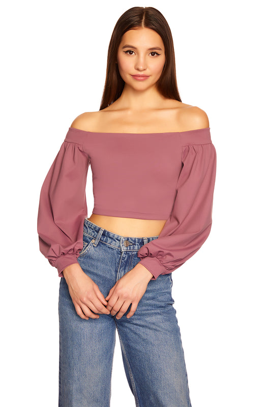 off shoulder gather crop top